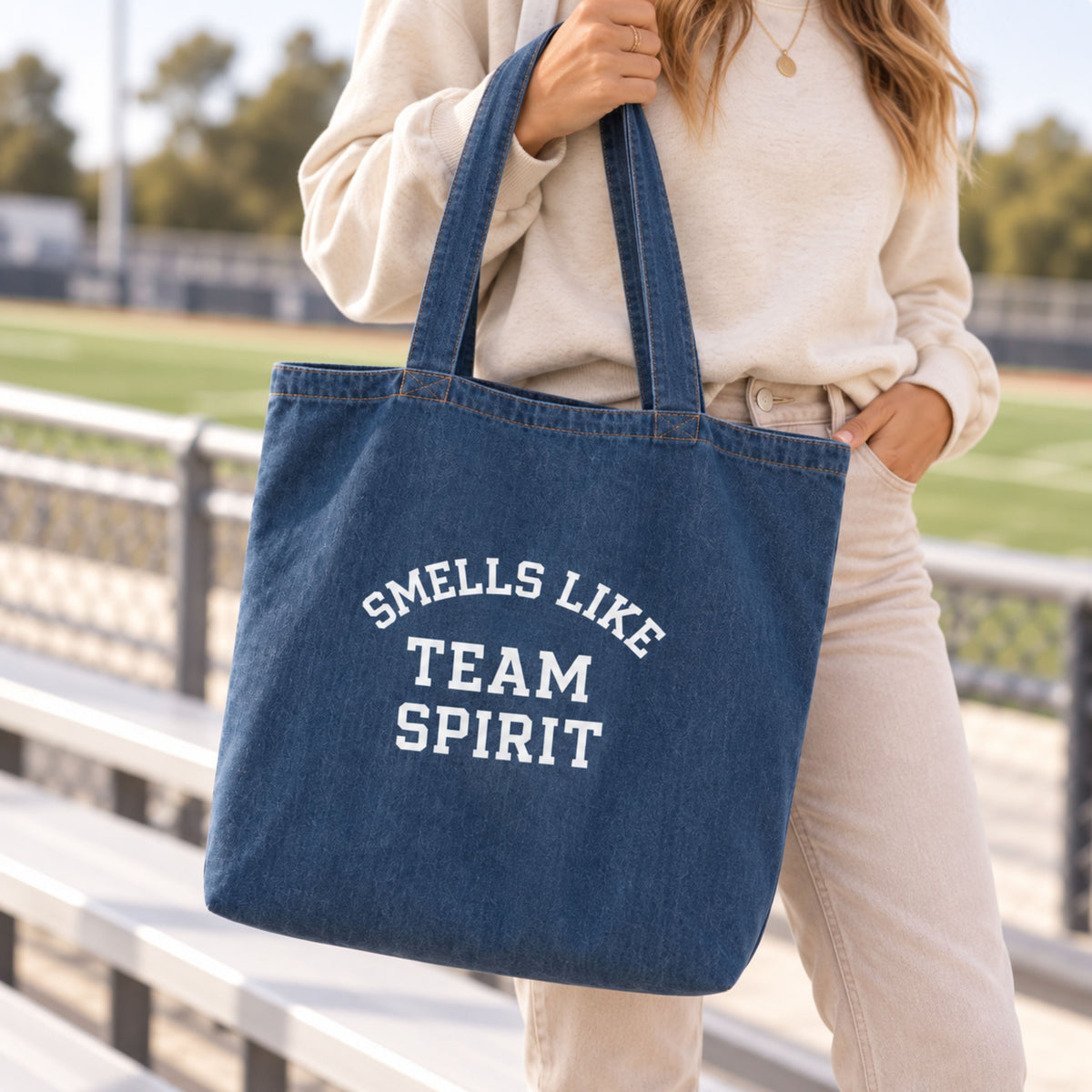 Smells Like Team Spirit Denim Tote