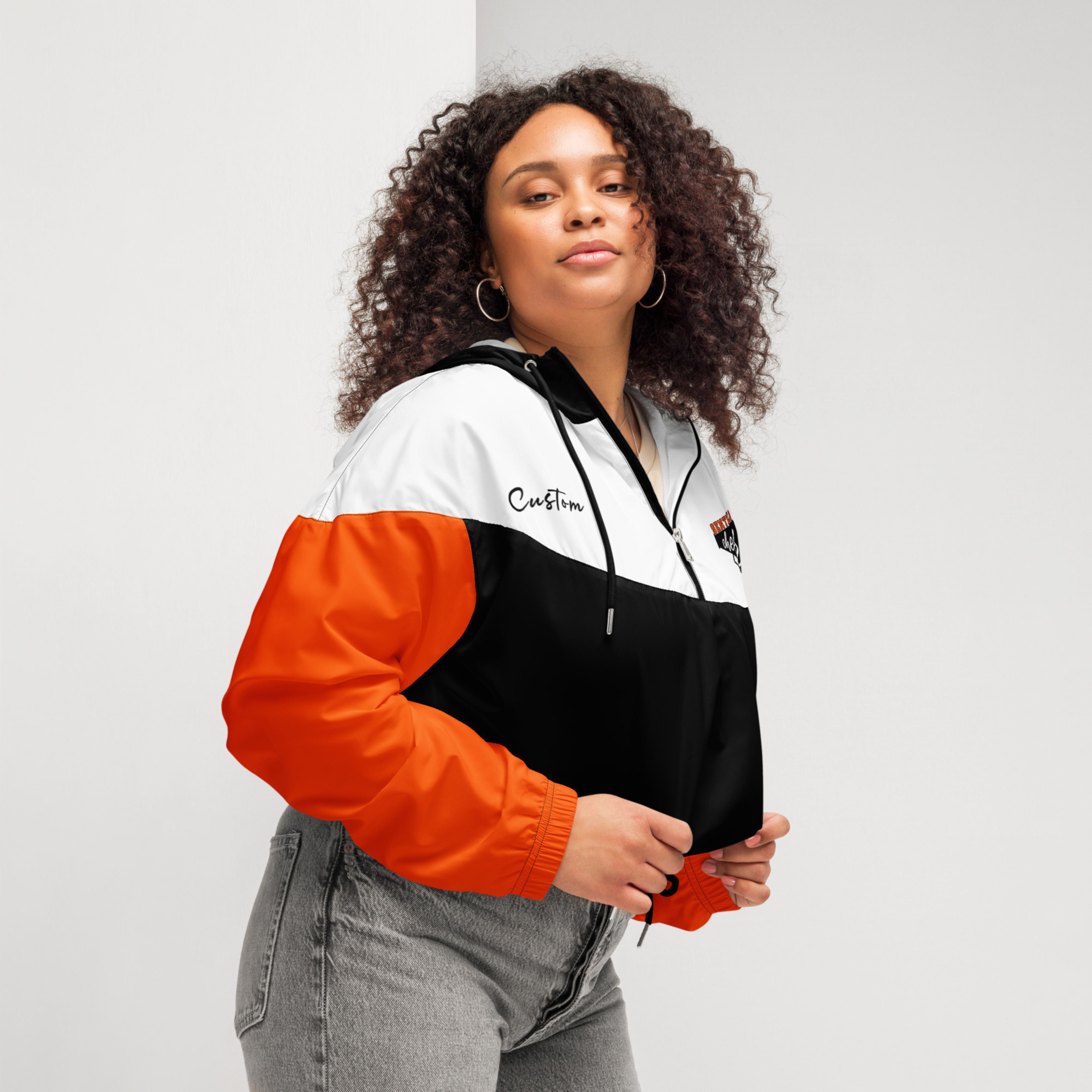 Custom Cropped Womans Windbreaker Jacket with custom colors, name, and logo
