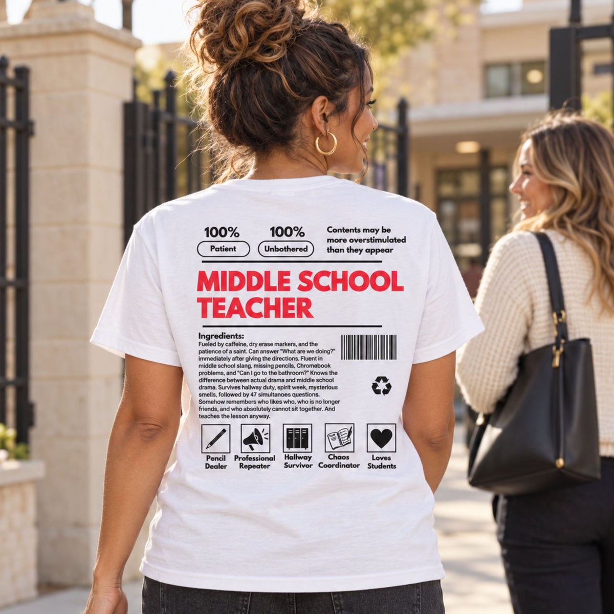 Middle School Teacher Ingredient Label Tee