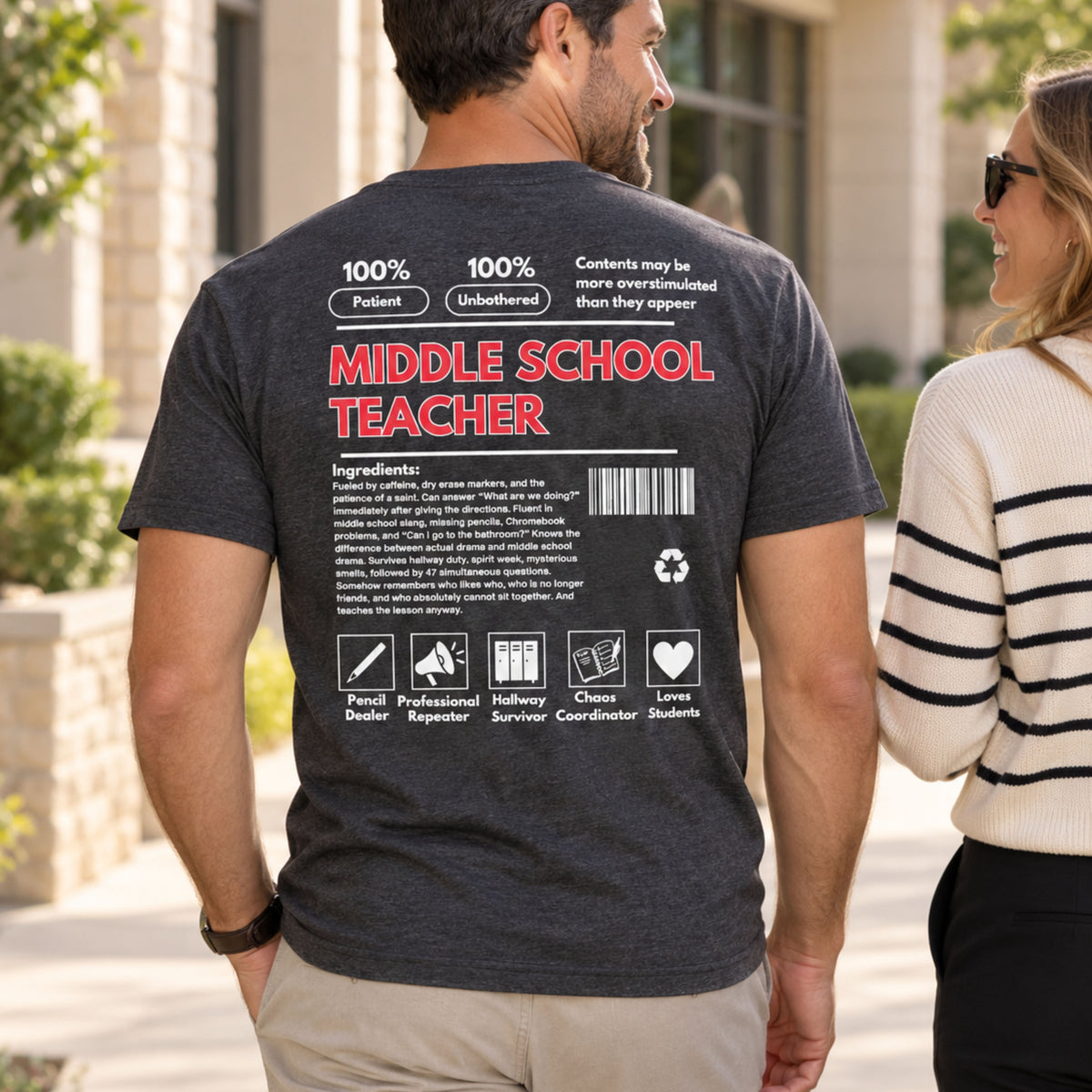 Middle School Teacher Ingredient Label Tee