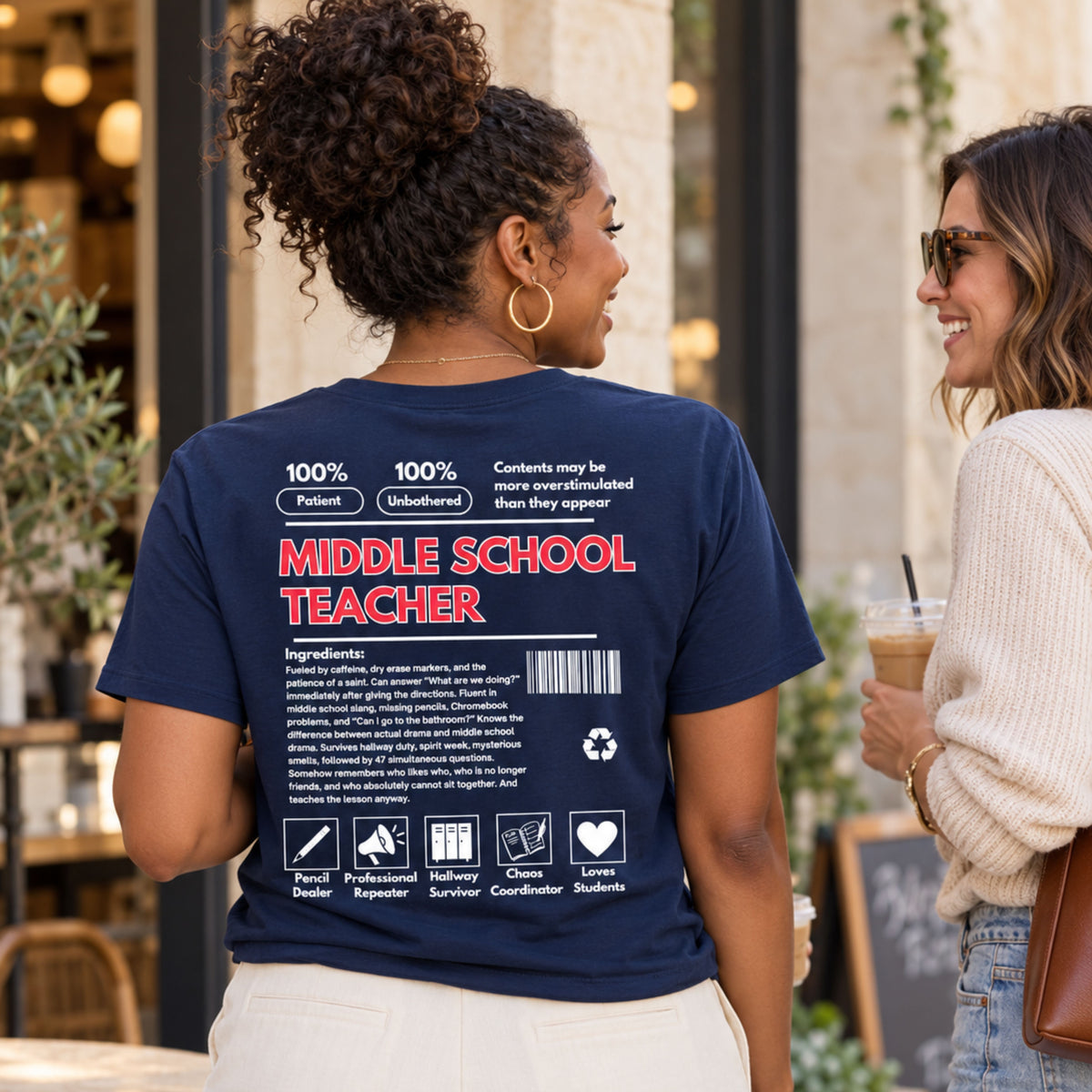 Middle School Teacher Ingredient Label Tee