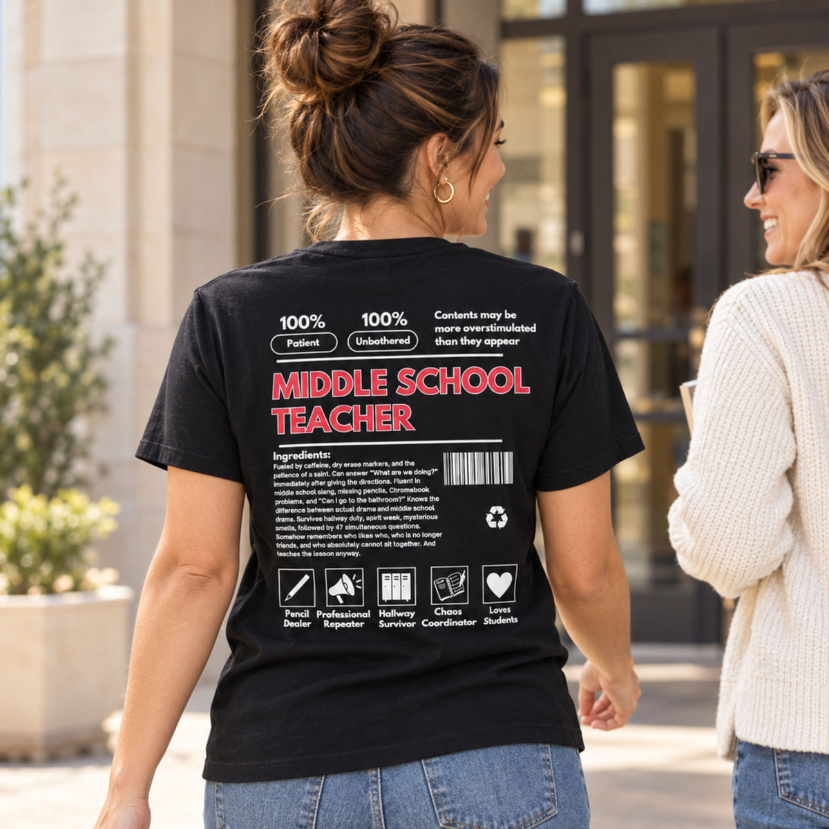 Middle School Teacher Ingredient Label Tee
