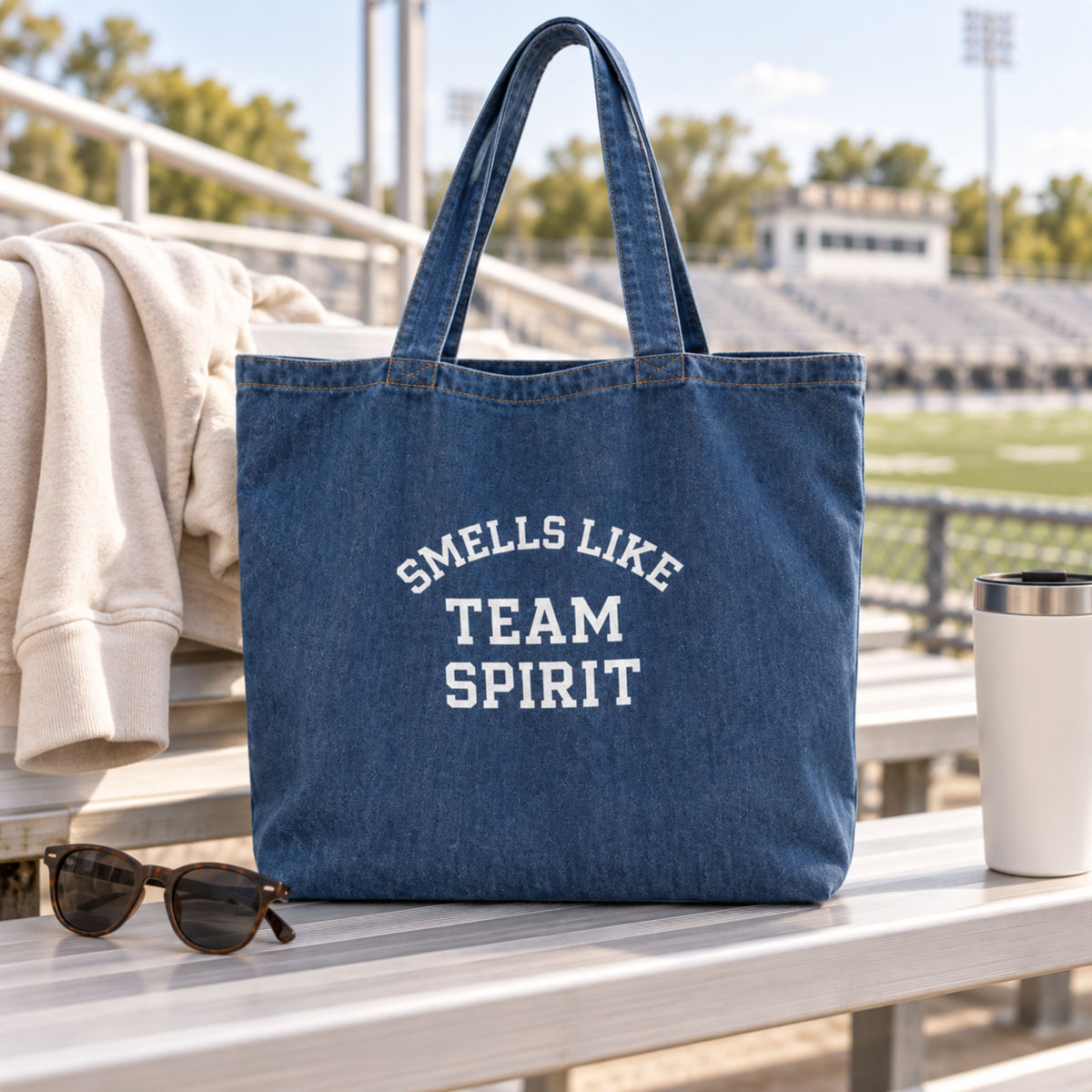 Smells Like Team Spirit Denim Tote