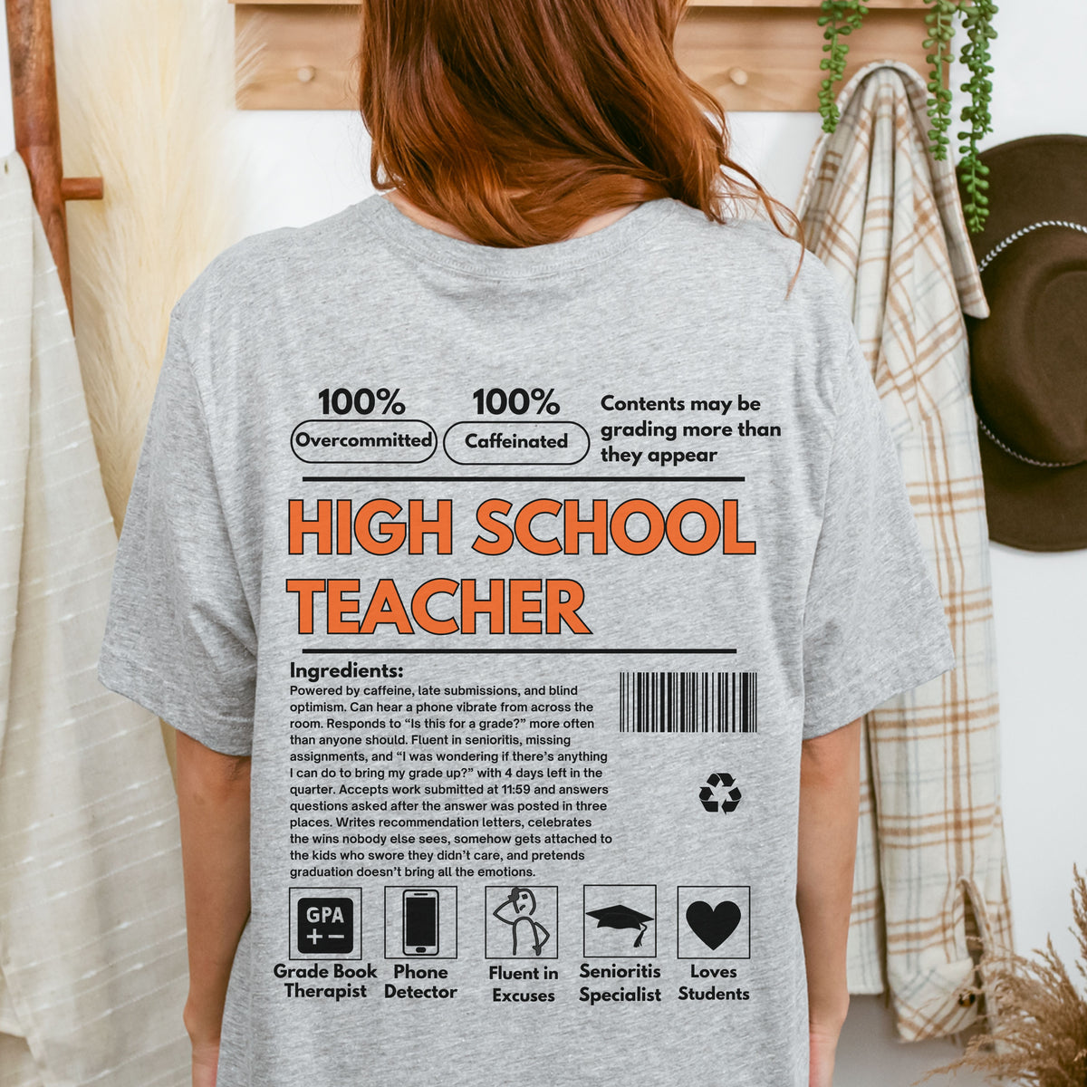 High School Teacher Ingredient Label Tee