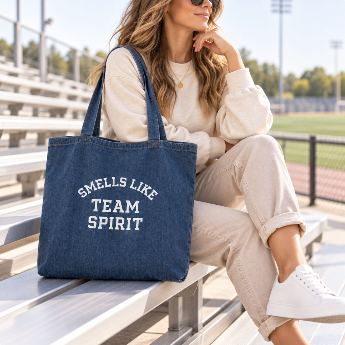 Smells Like Team Spirit Denim Tote