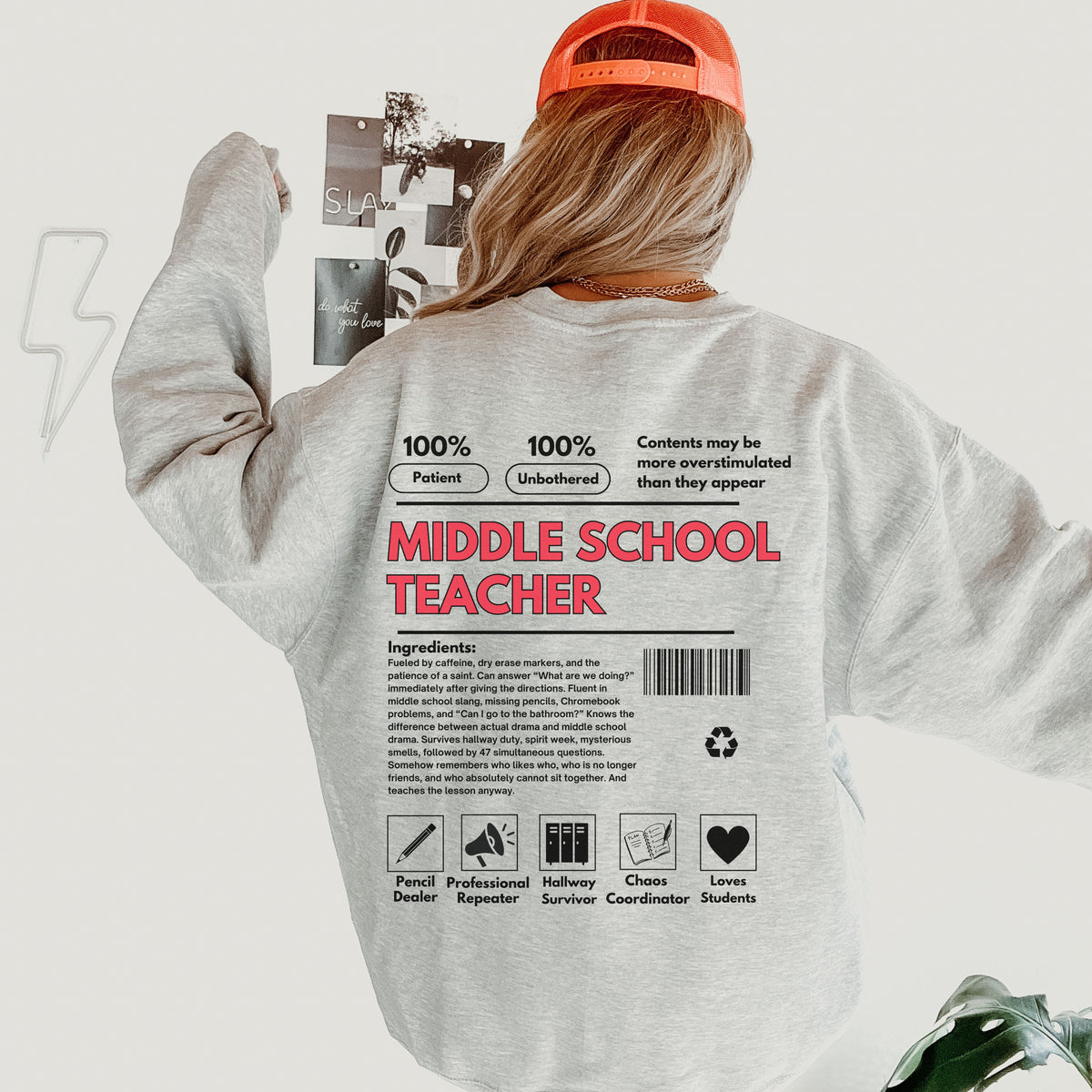 Middle School Teacher Ingredient Label Crewneck