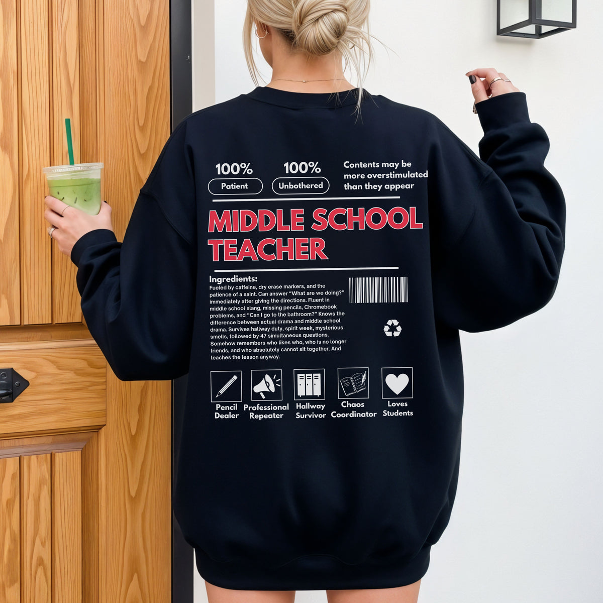 Middle School Teacher Ingredient Label Crewneck