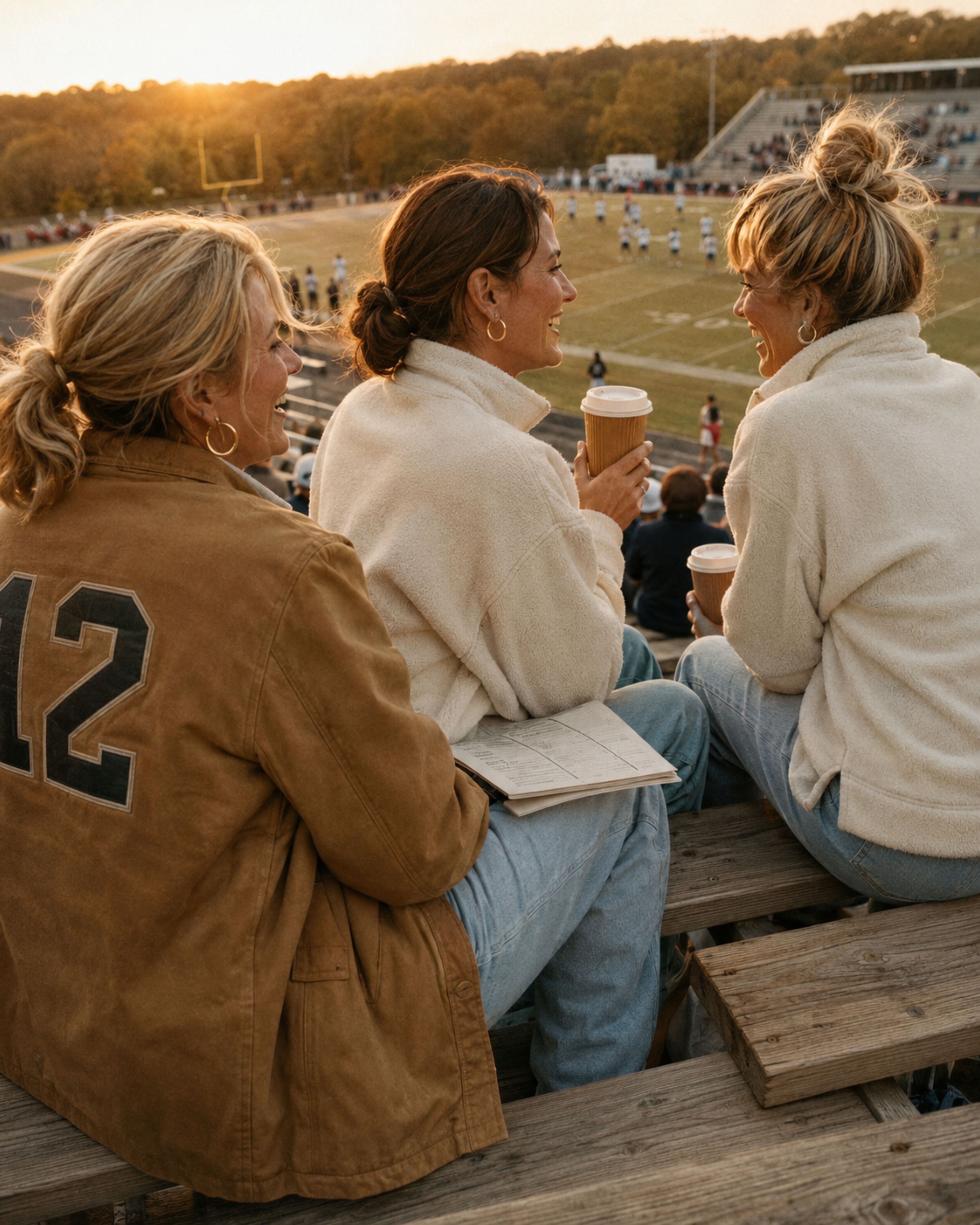 Booster club parents watching a game together from the stands.