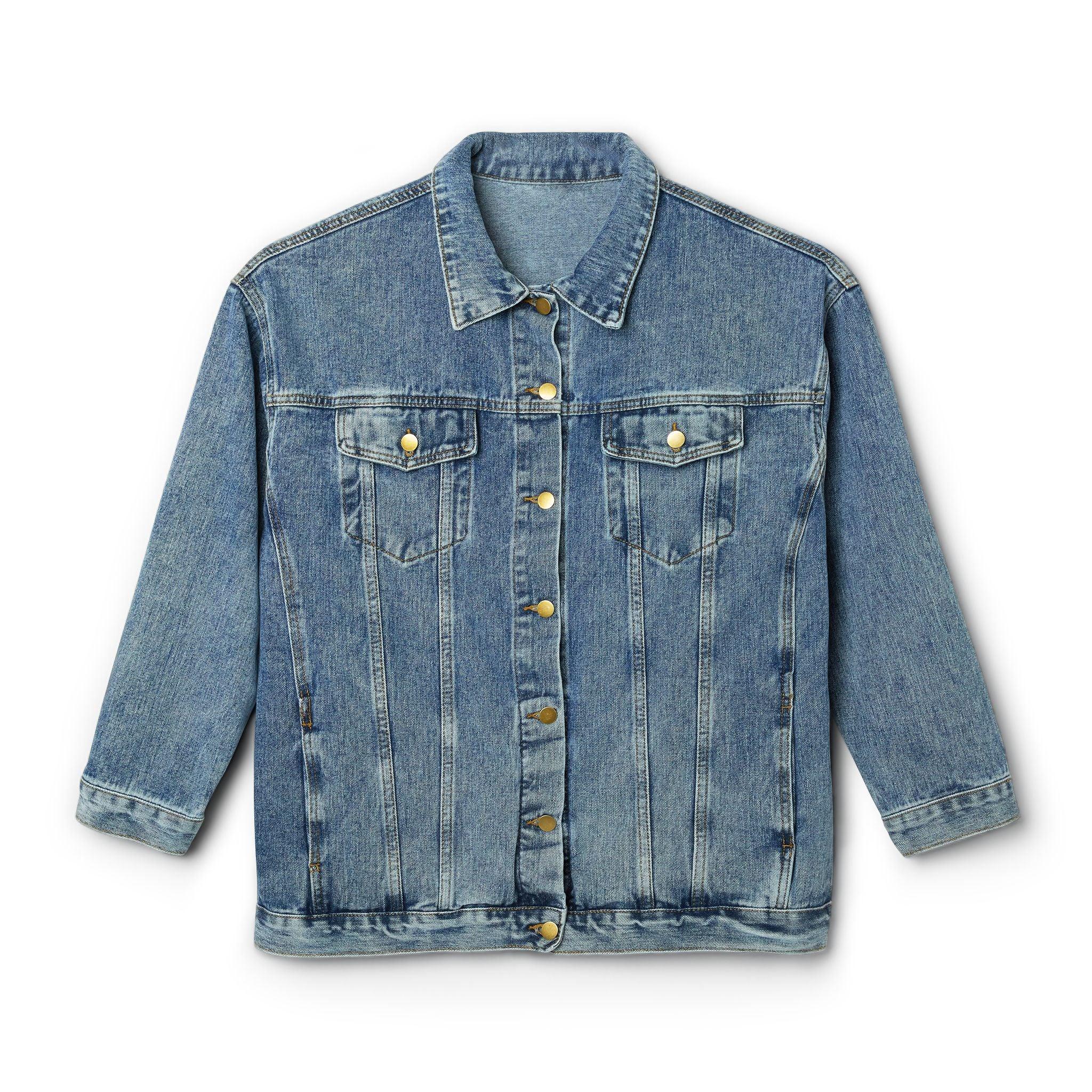 Blue denim jacket on a white background