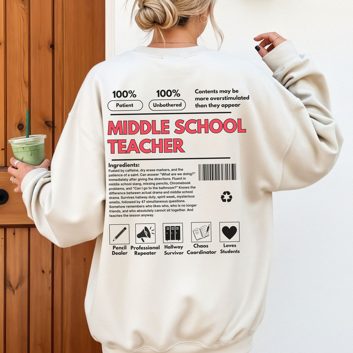 Middle School Teacher Ingredient Label Crewneck