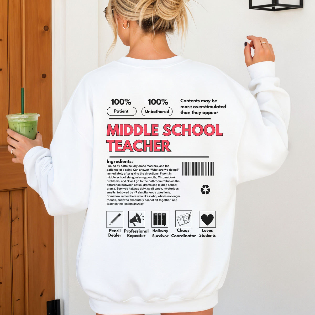 Middle School Teacher Ingredient Label Crewneck