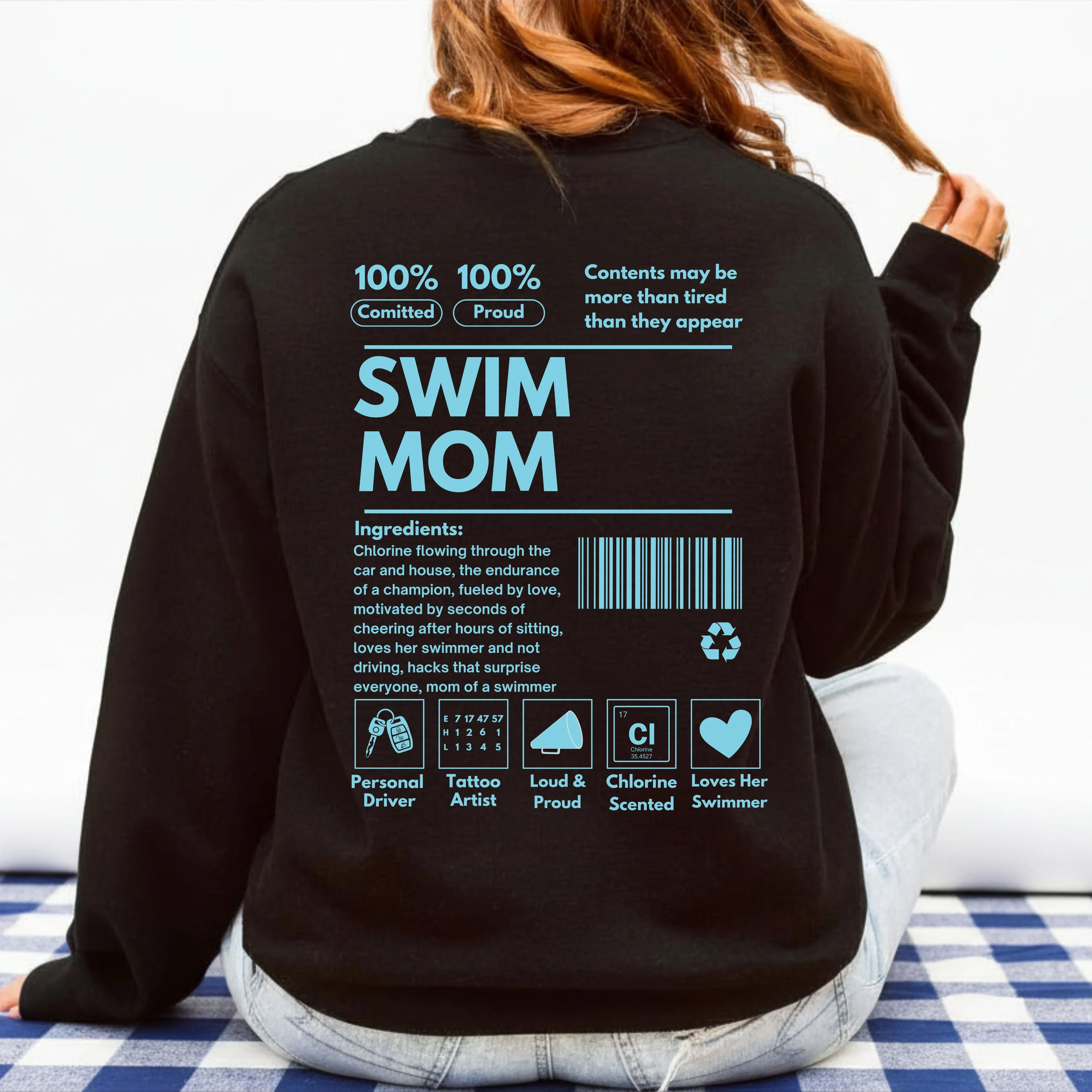 Swim Mom Ingredients Label Sweatshirt