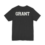 Black t-shirt with a vintage car graphic on the back against a white background