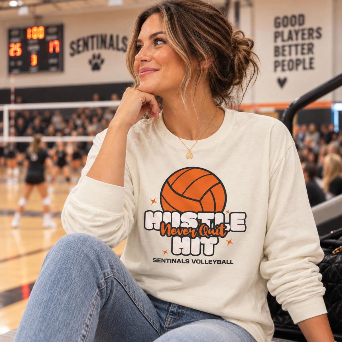 Hustle Hit Never Quit Volleyball Long Sleeve