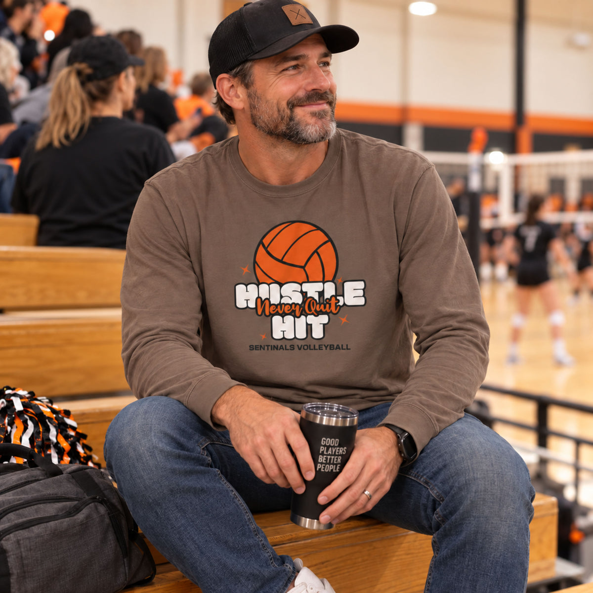 Hustle Hit Never Quit Volleyball Long Sleeve