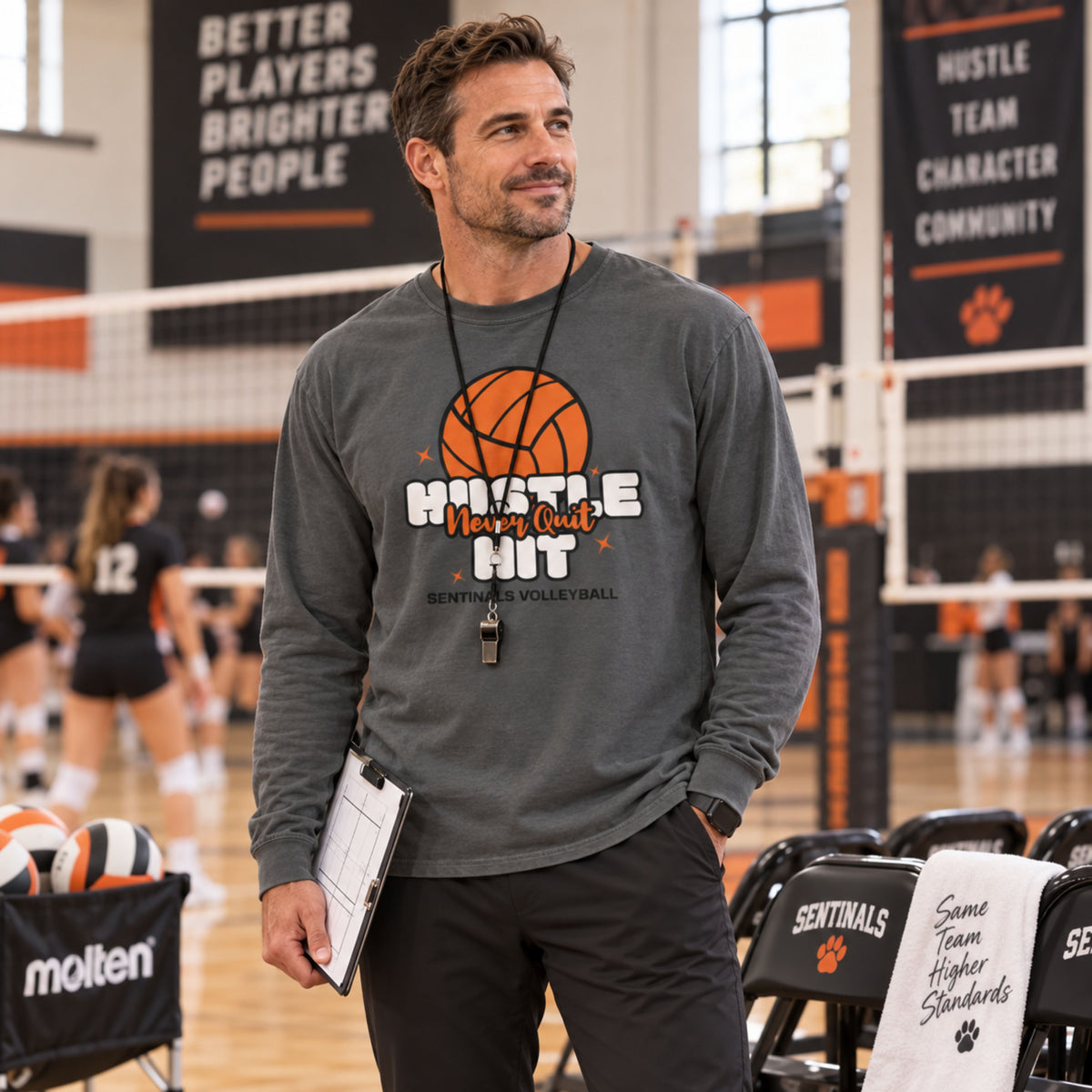 Hustle Hit Never Quit Volleyball Long Sleeve