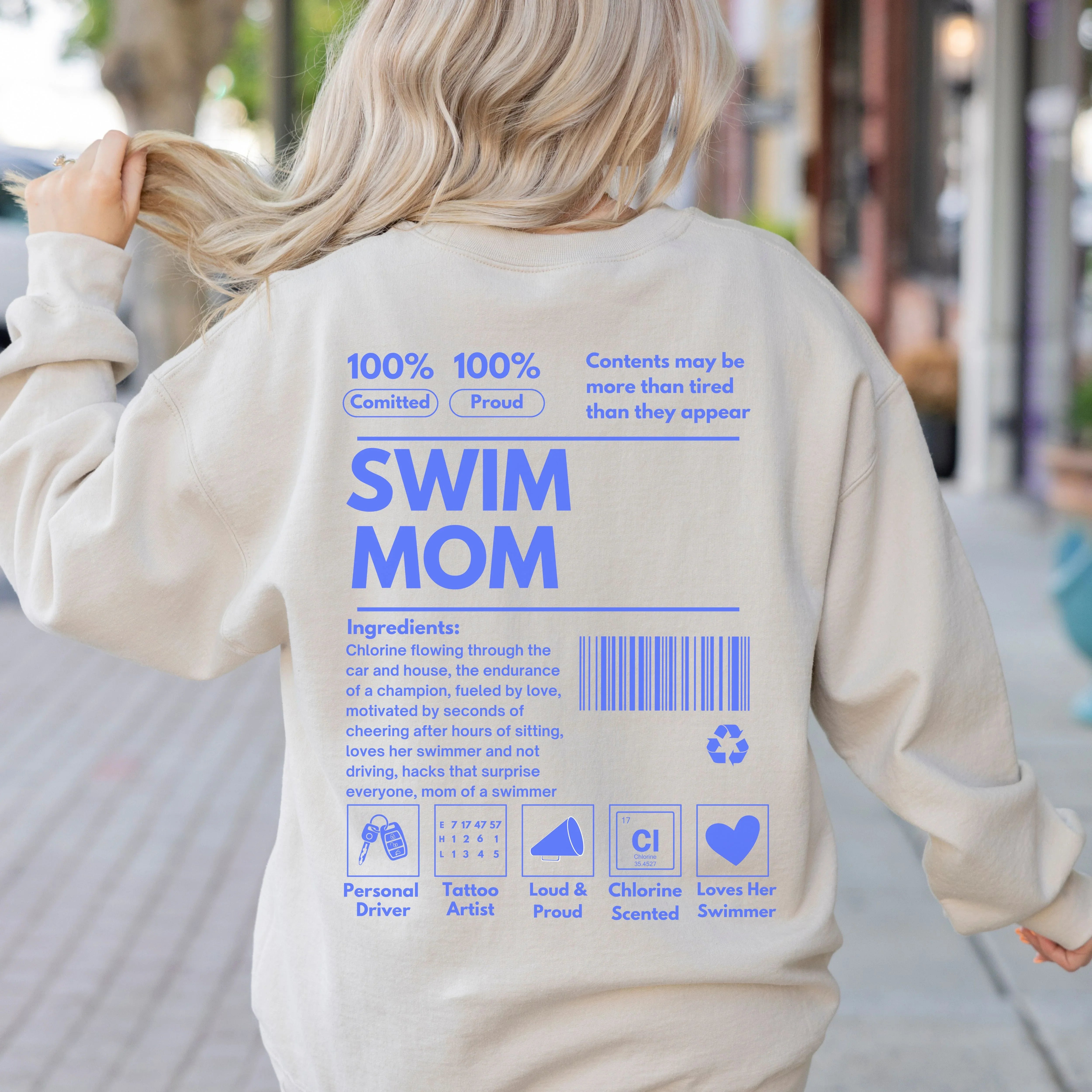 Swim Mom Ingredients Label Sweatshirt
