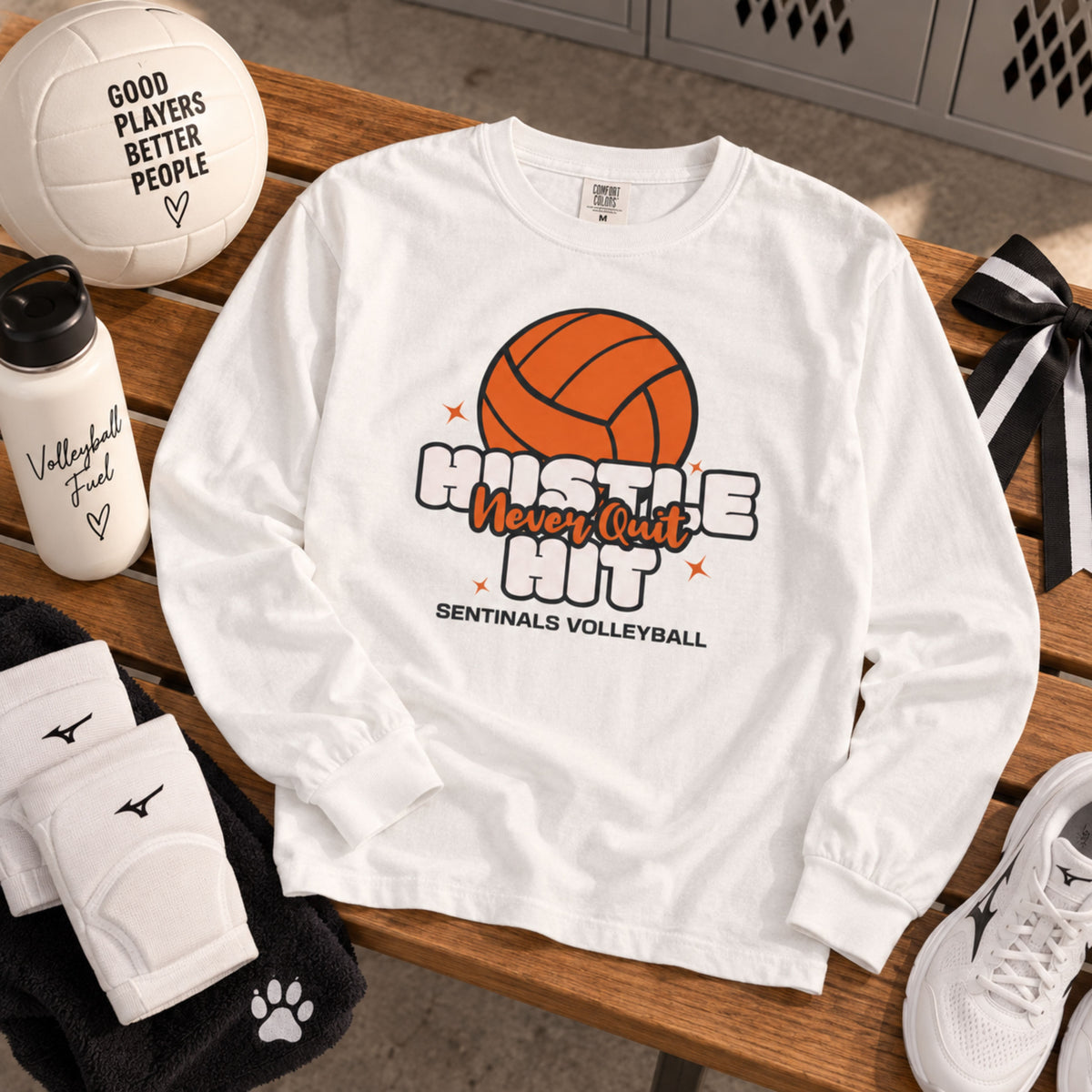 Hustle Hit Never Quit Volleyball Long Sleeve